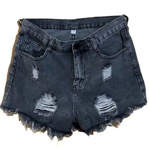 High Wasted Denim Ripped Shorts washed black/grey